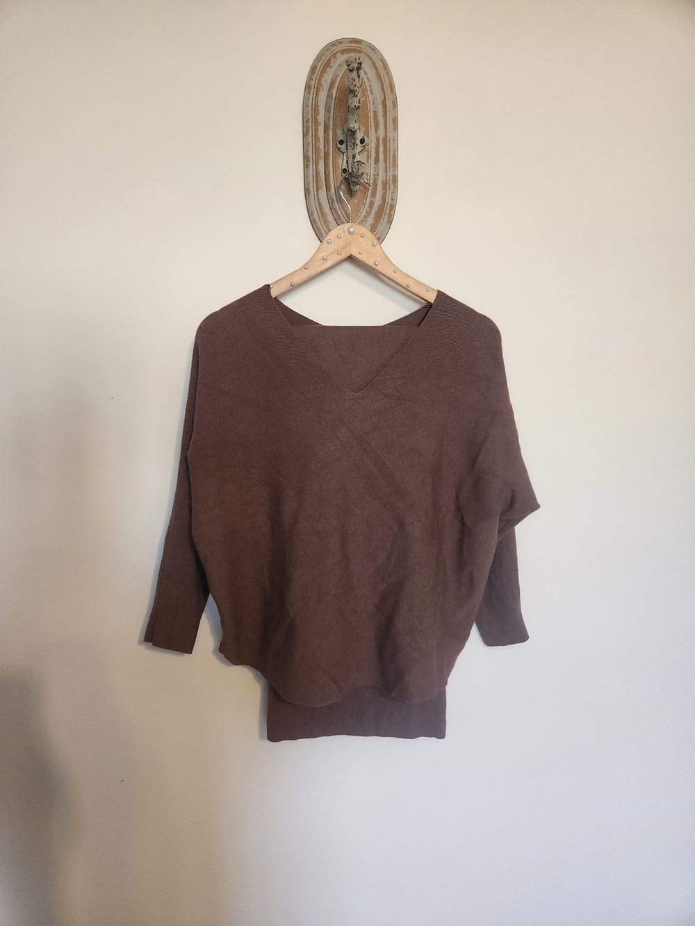 Sioni Brown Scoop Neck Lightweight Sweater